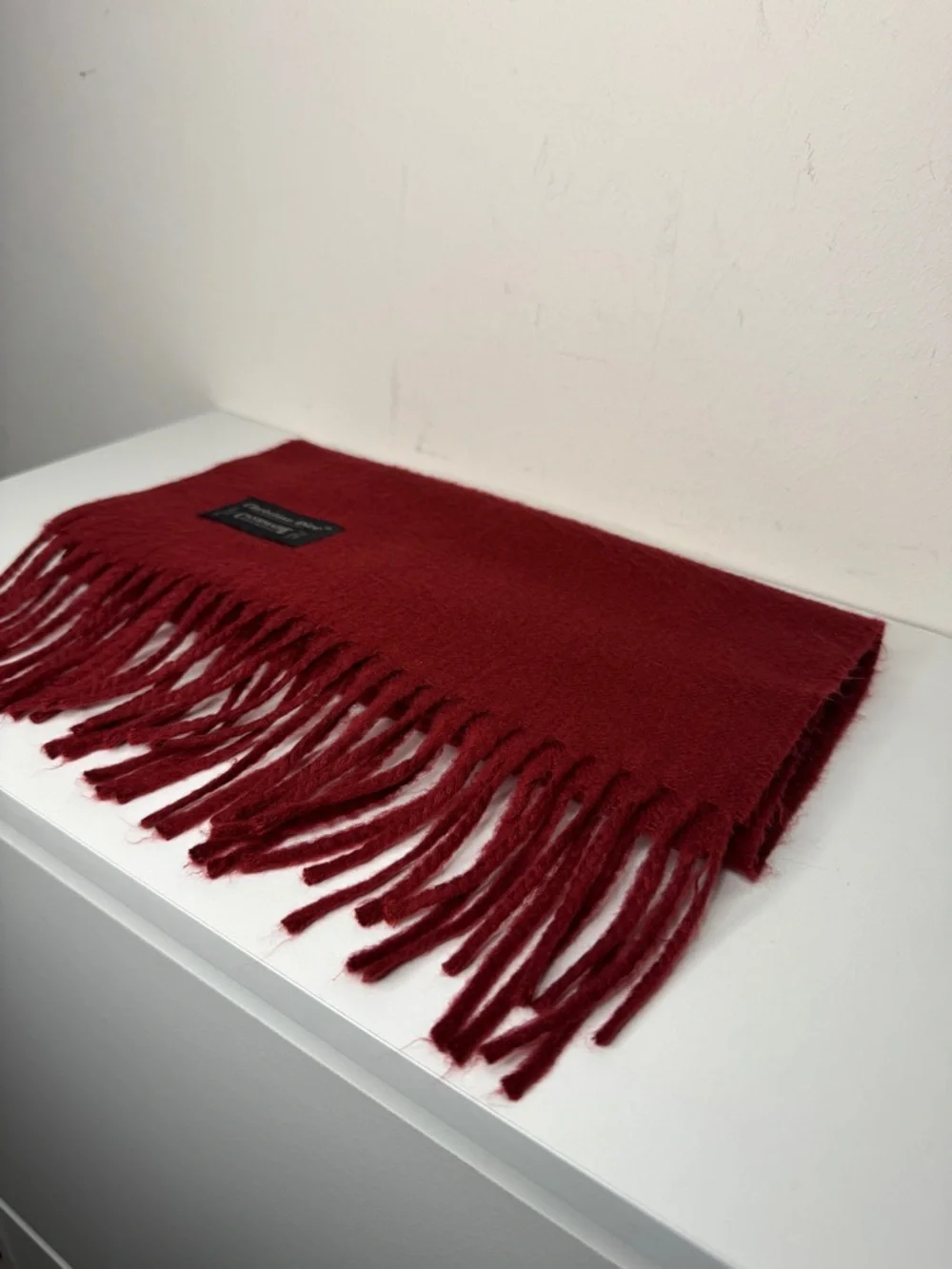 Christian Dior Red Fringed Acrylic Scarf Vintage Logo Made in Japan